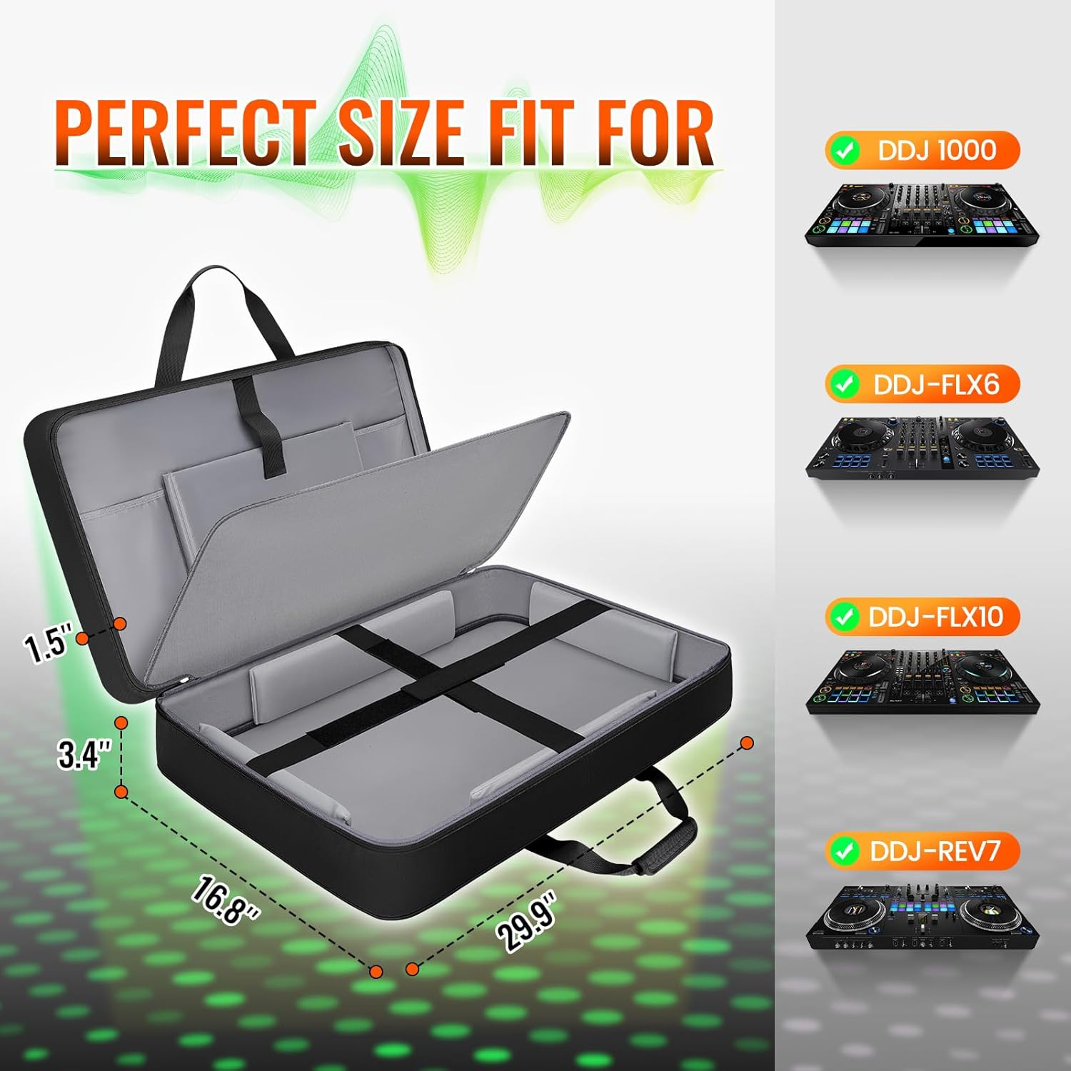 DJ Controller Case for DDJ FLX10 / 1000 / REV7 / FLX6, Padded Large Capacity DJ
