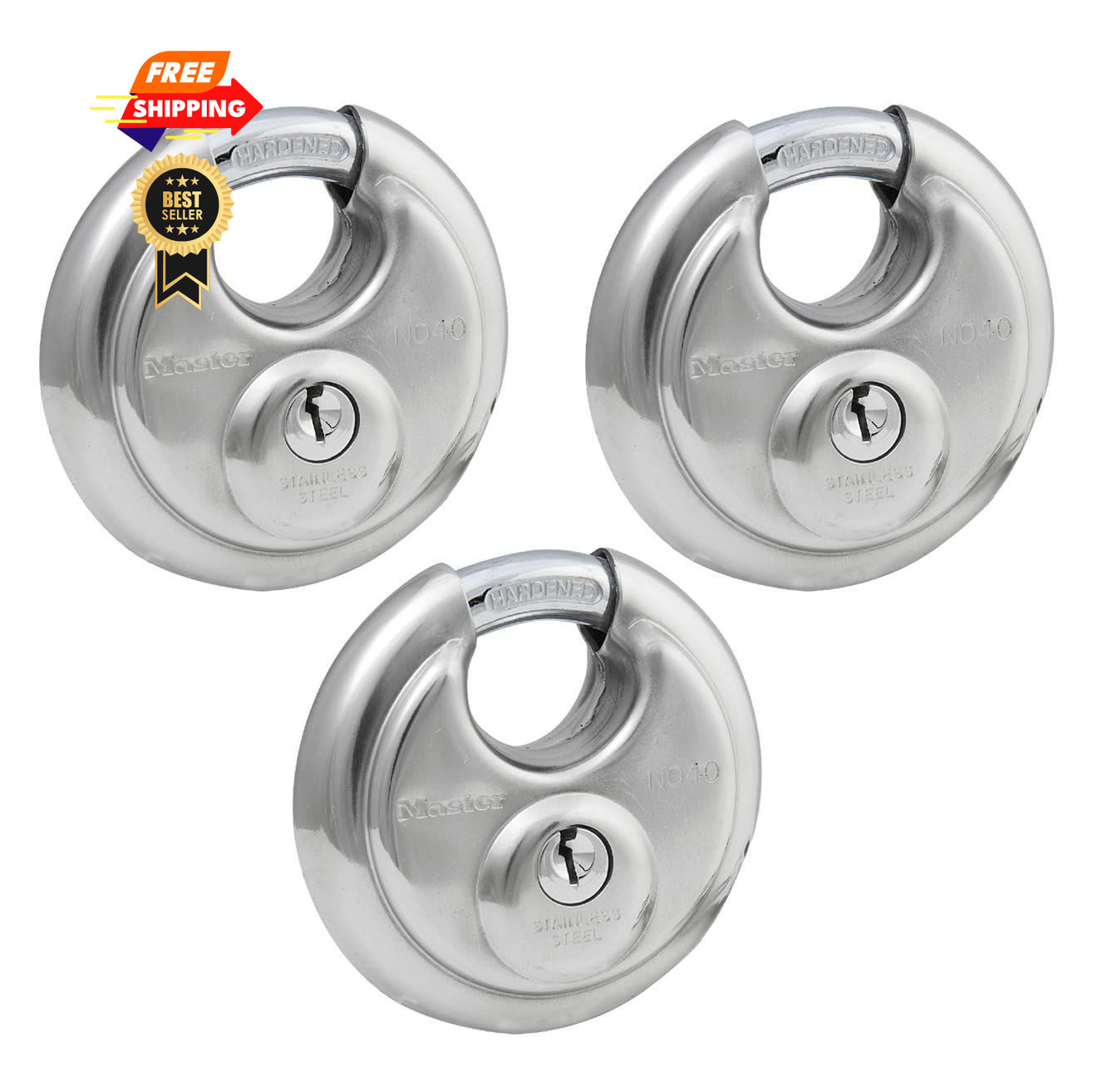 Master Lock 40TRI Shrouded Stainless Steel Disk 3 Pack - Keyed Alike, Silver