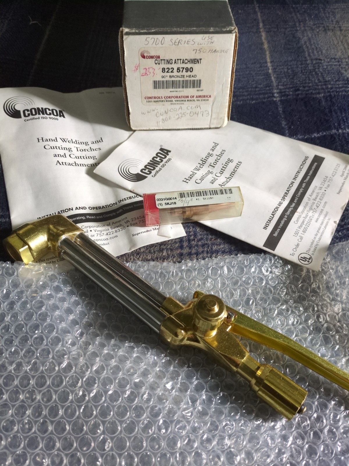 Concoa 822 5790 Cutting Torch 90 Degree Head  & 3/4" Tip New In Box + Books NOS