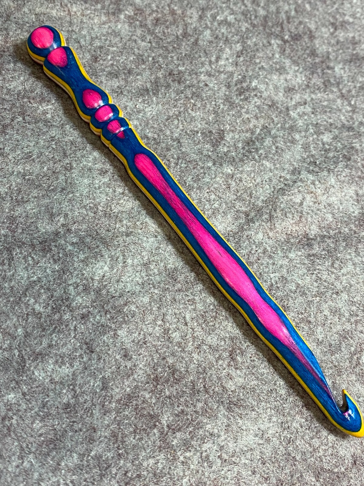 Hand carved Colorful CARNIVAL Wood YARN CROCHET HOOK  size L