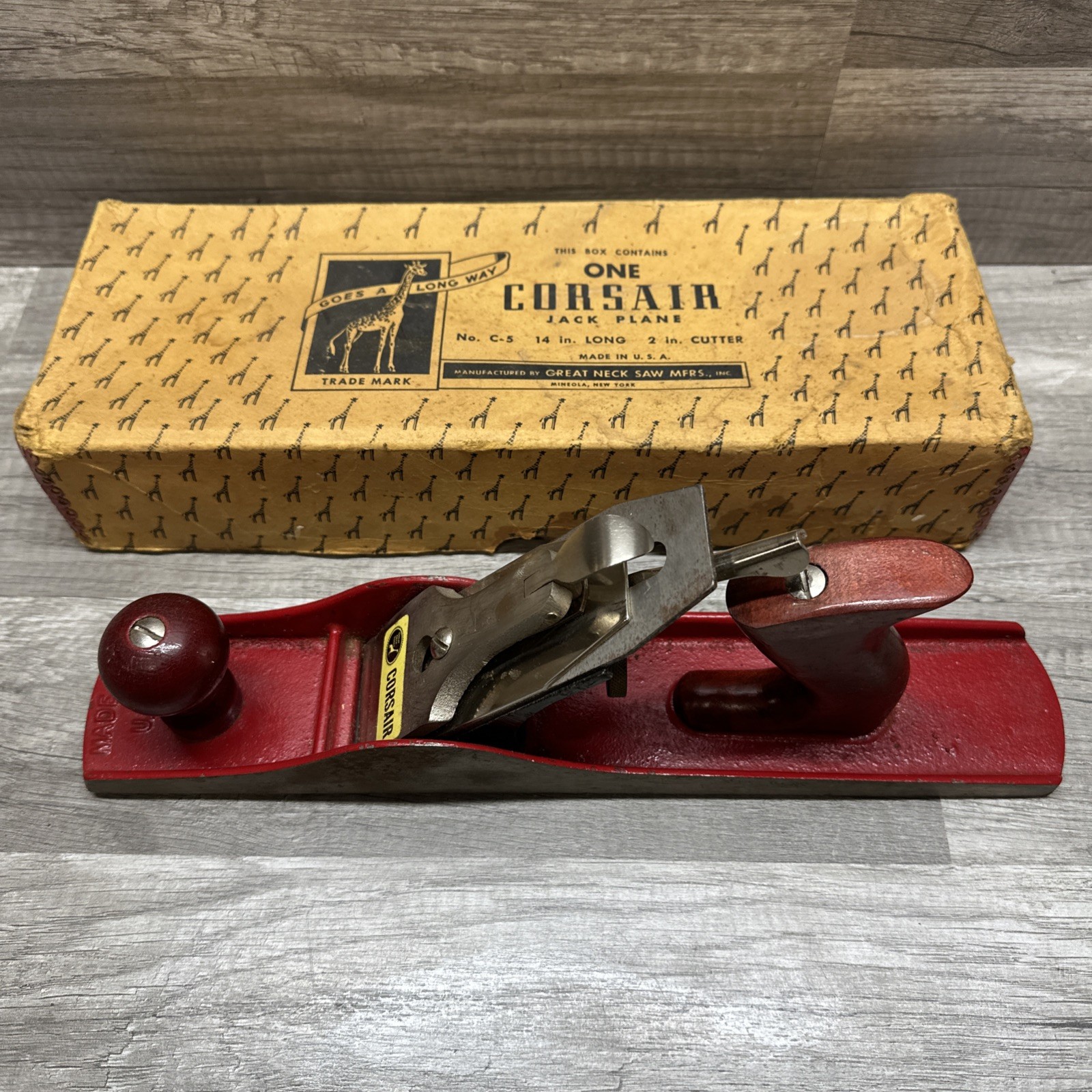Corsair Jack Plane #C-5 Original Box 14” Long 2” Cutter USA MADE Great Neck Saw