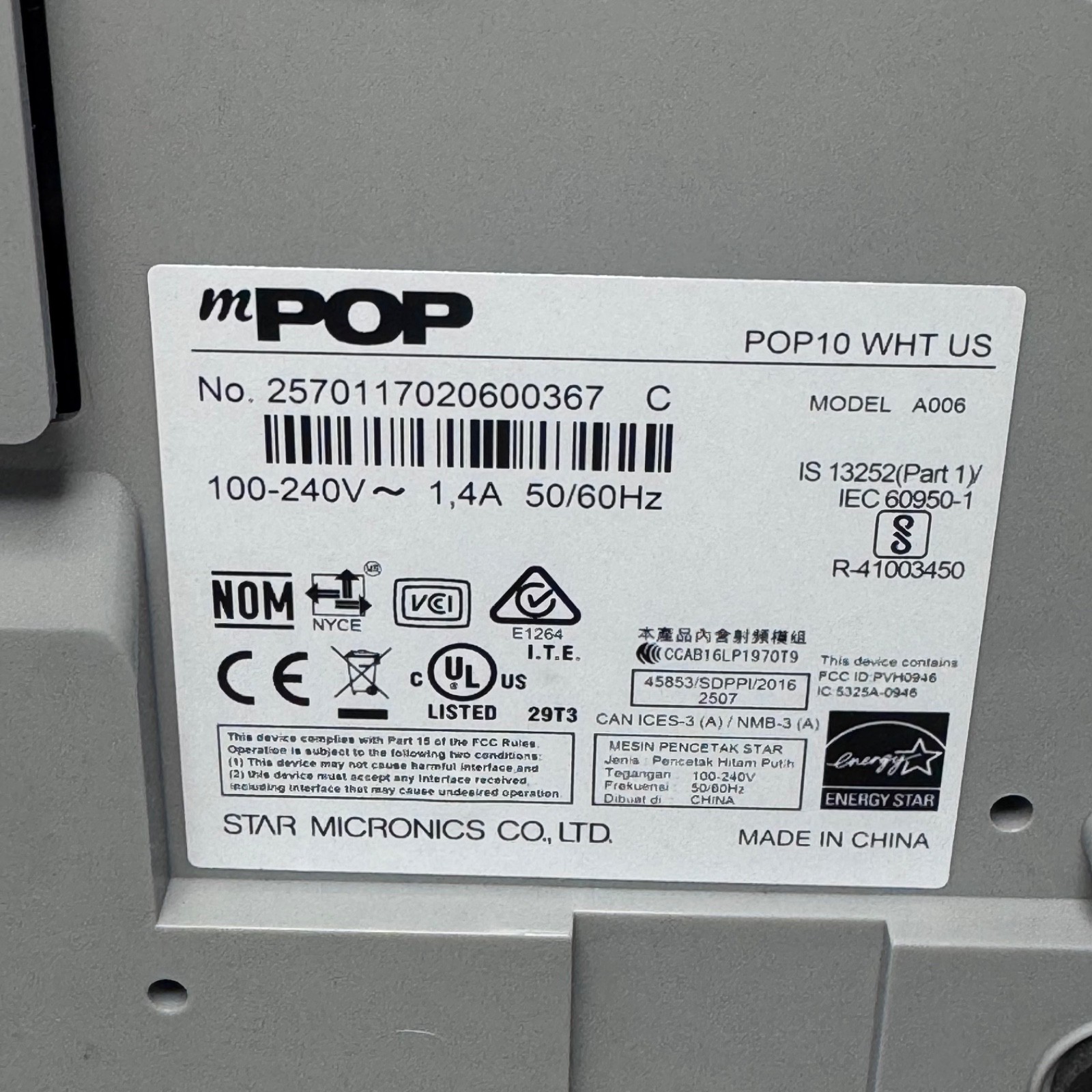 Star Micronics mPOP POP10 Receipt Printer Cash Drawer White POS Bluetooth USB