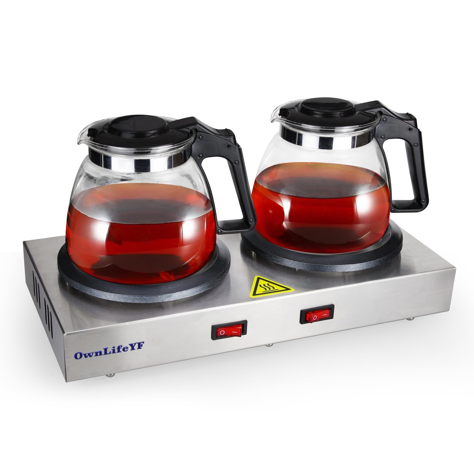Commercial Double Coffee Carafe Warmer, Stainless Steel, 2 Burners Decanter W...