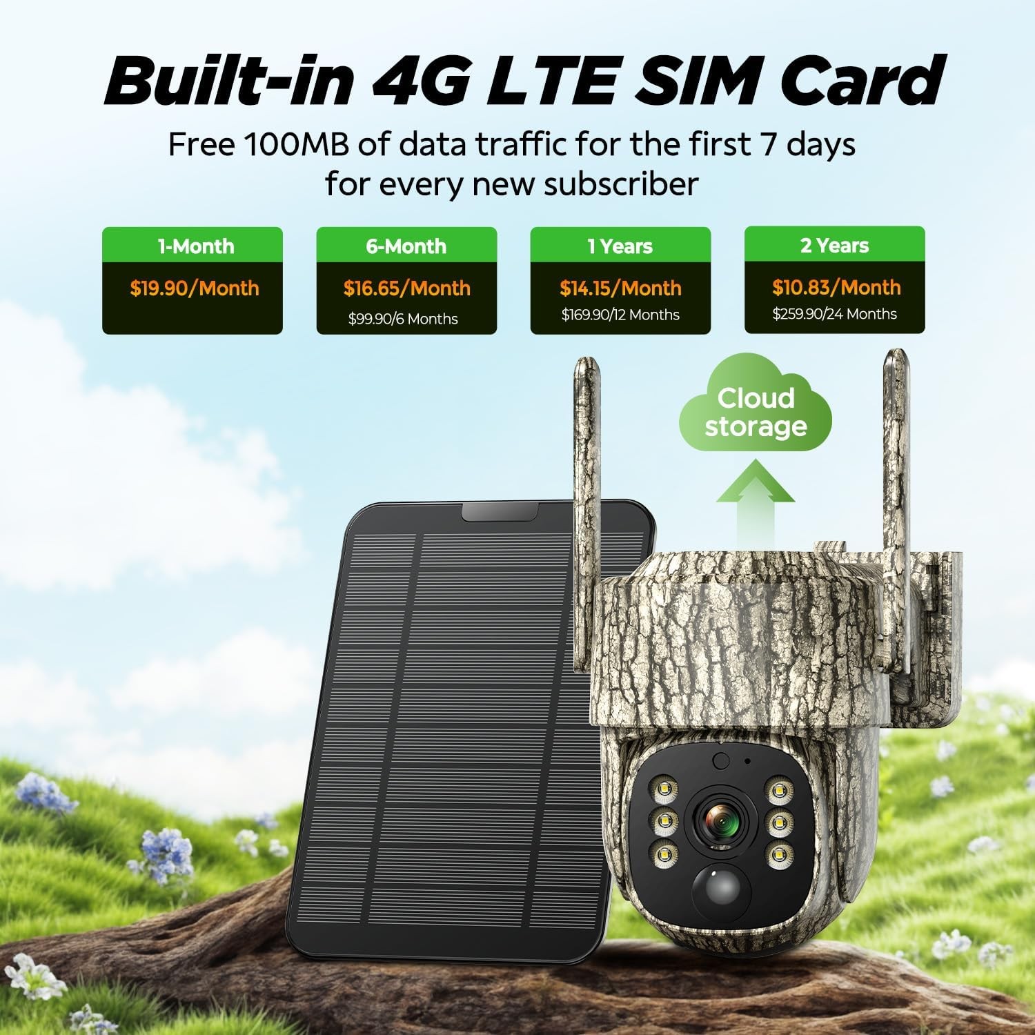 4G LTE Game Trail Camera with Solar Panel Motion Activated 360° View US SIM Card