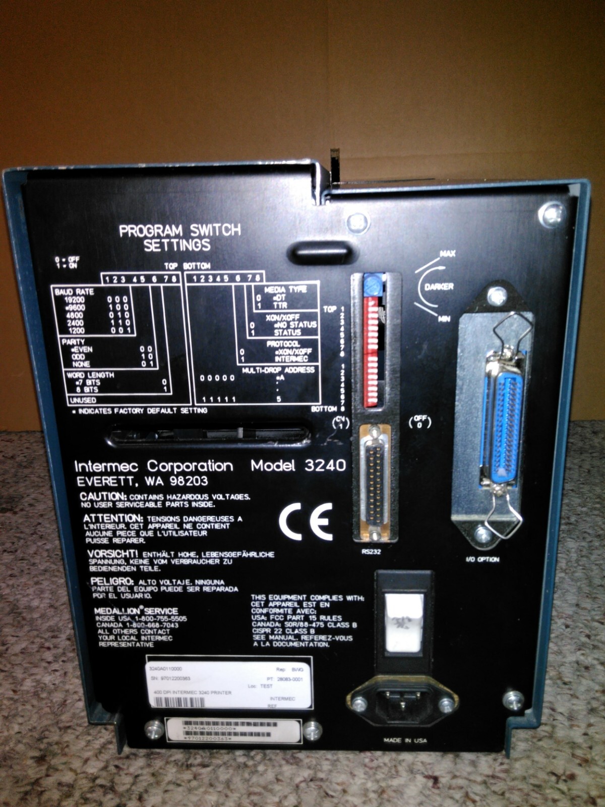 3240A0110000 400 DPI DT/TT BARCODE/LABEL PRINTER SER/PAR | SKU: 3240A0110000