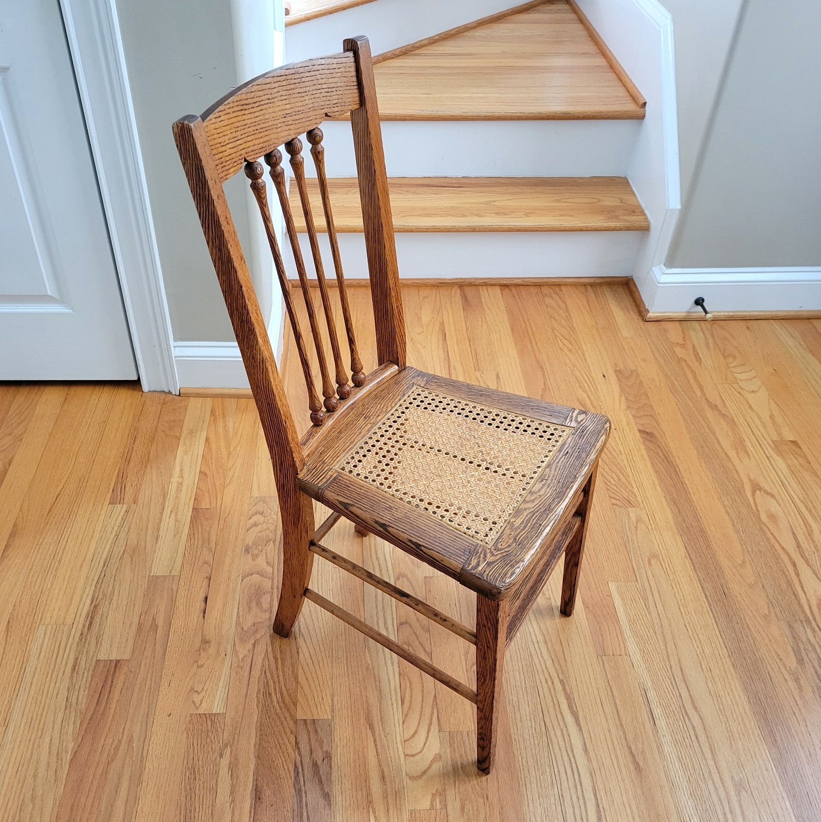 Antique Craftsman Oak & Cane Chair B. C. Co NYC Four Spindles Beautiful Patina!