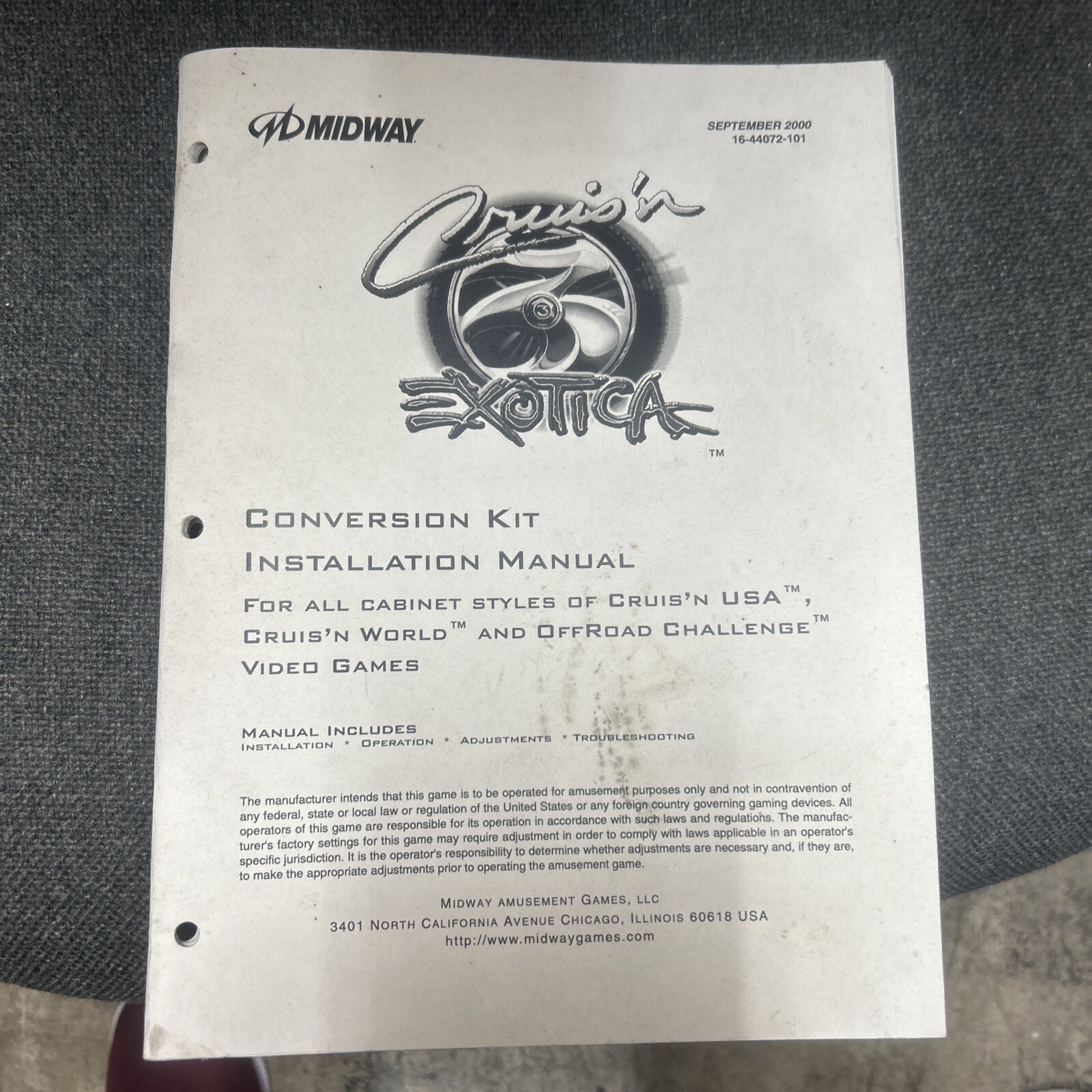 Midway CRUIS’N EXOTICA Conversion Kit Manual - good used original
