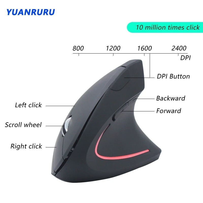 Wireless Ergonomic Optical Mouse Battery Bluetooth 800/1200/1600DPI