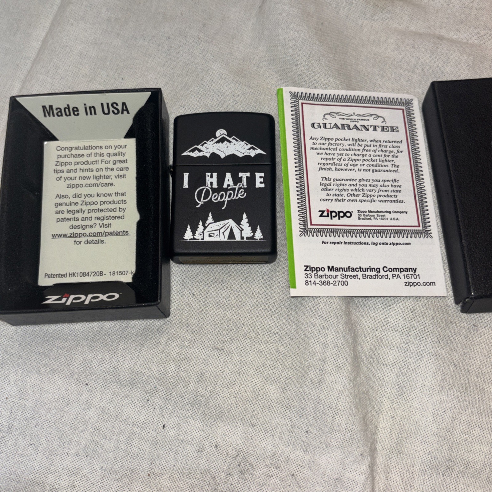 Zippo Lighter Camping I Hate People Sealed Nib