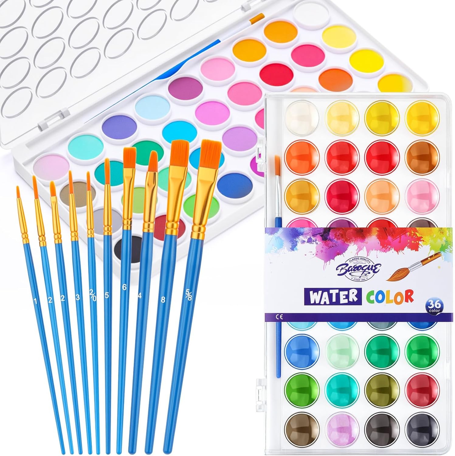 1 Set 6 Watercolor Paint Set 36-color Watercolor Paint Bulk with 10 Brushes