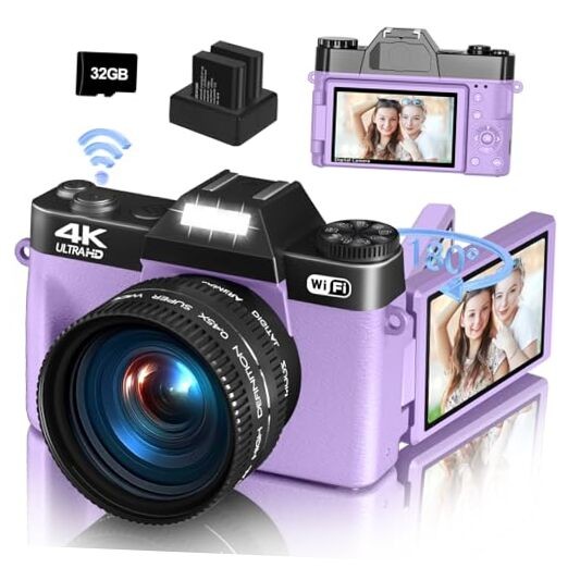 4K Digital Camera for Photography & Vlogging, 56MP YouTube Camera with Purple