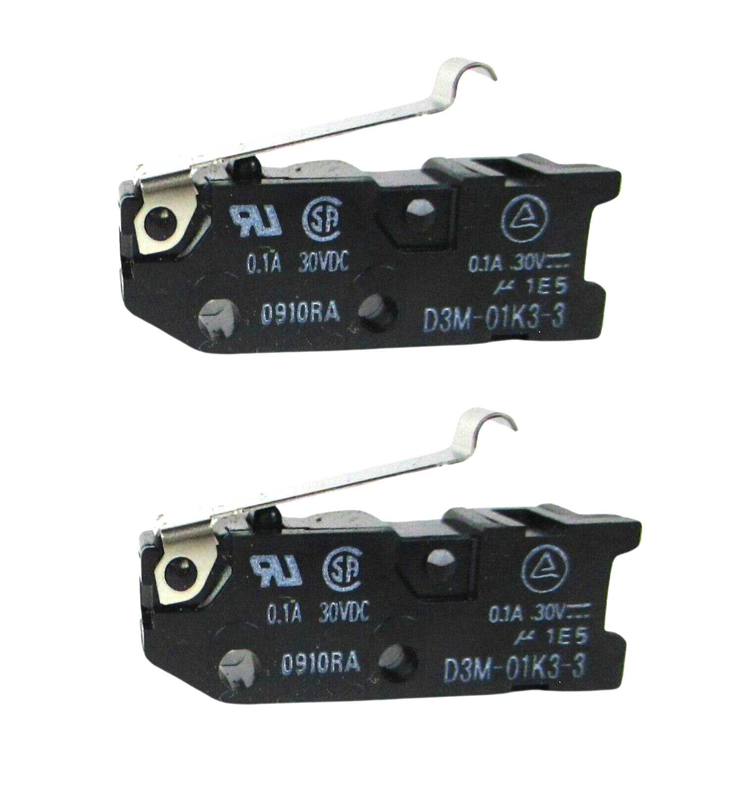 2pcs Omron Electronic Components D3M-01K3-3 Microswitch, 0.1A, 30VDC, SPST, N.O.