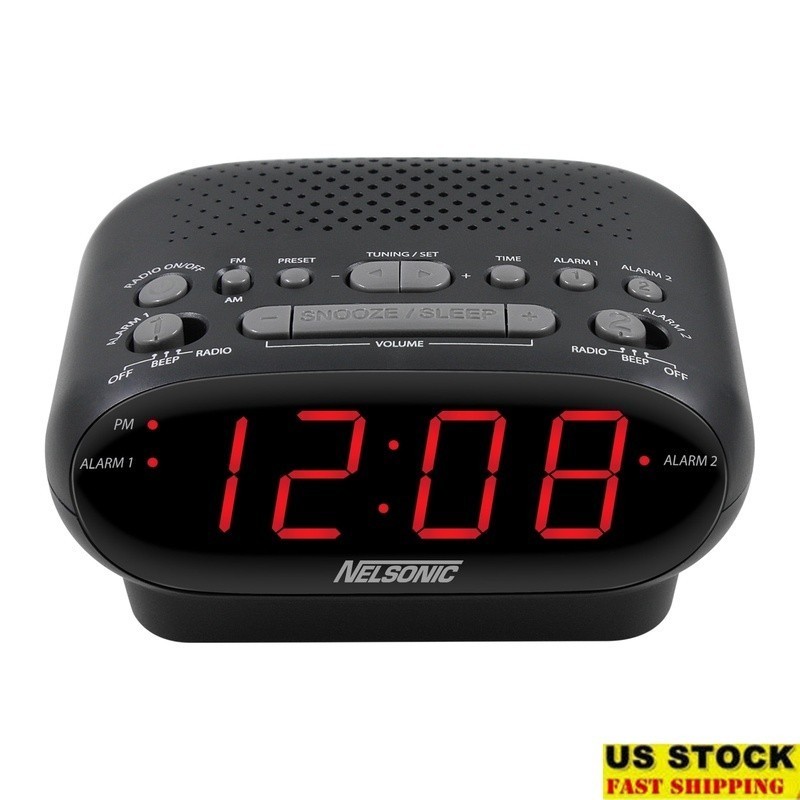 AM FM Digital Clock Radio Dual Alarm Sleep Function 10 Presets Battery Backup US