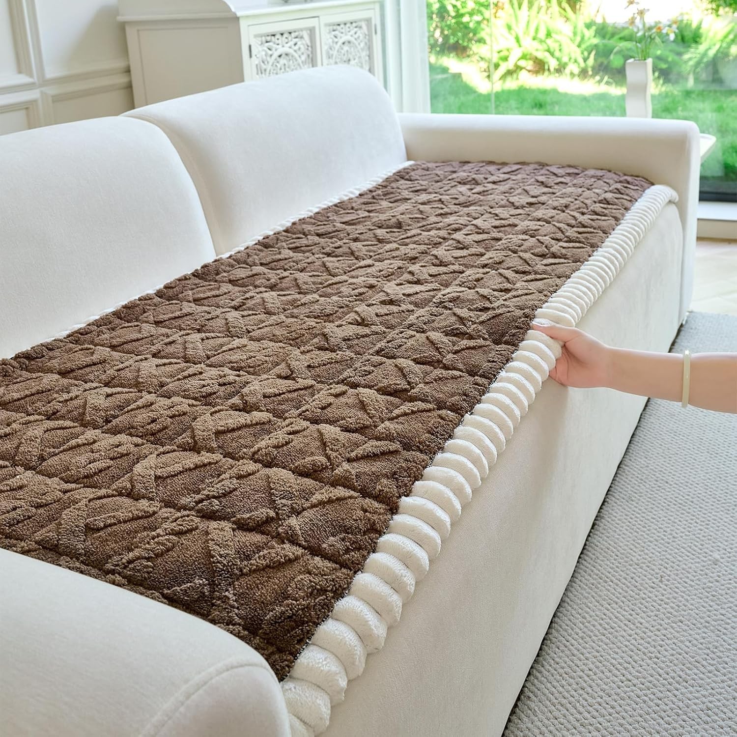 Fuzzy Couch Cover Dogs Washable Non Slip Couch Covers 3 Cushion Sofa Pet
