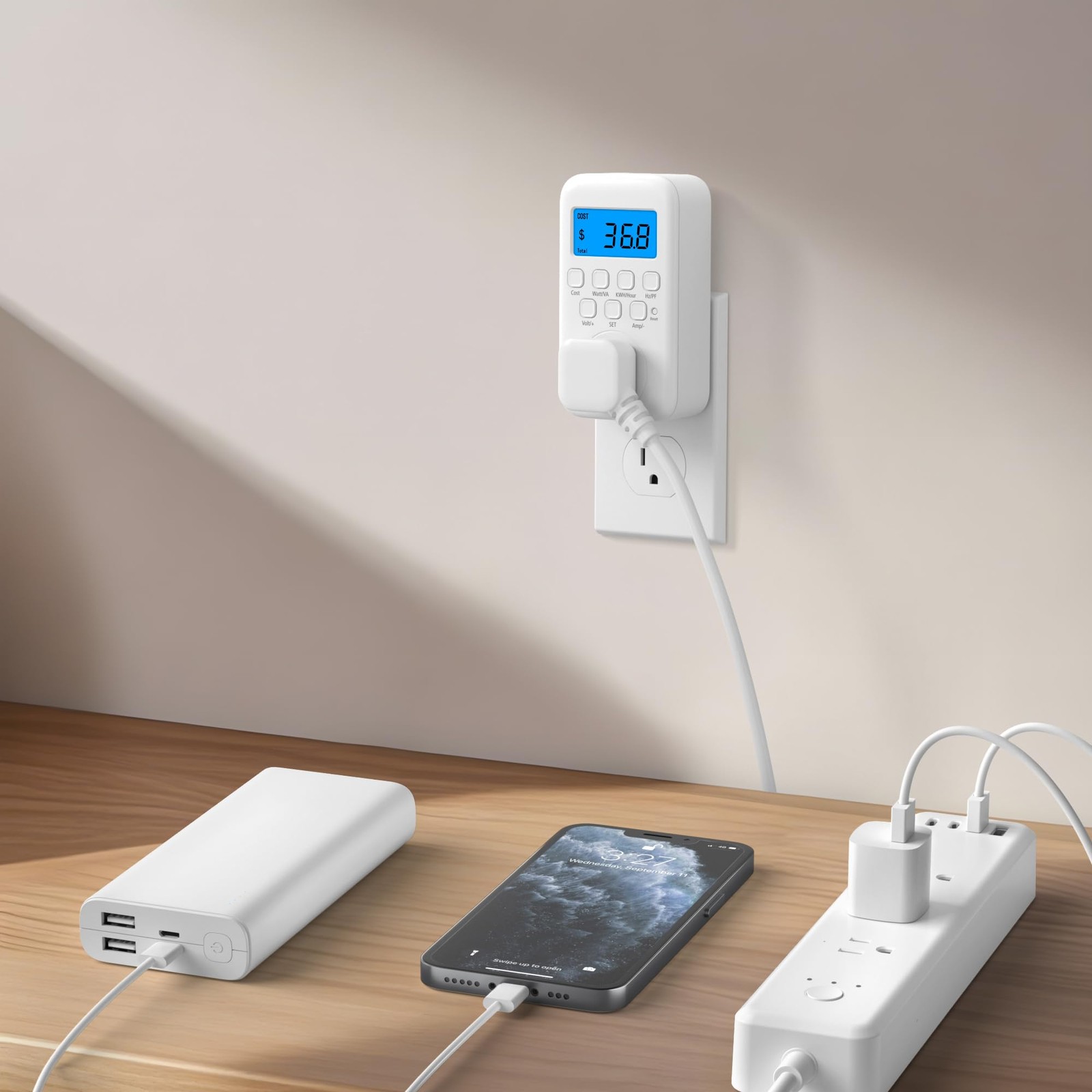 HBN Watt Meter Plug with Backlight, Plug-in Socket Power 1 Pack, White