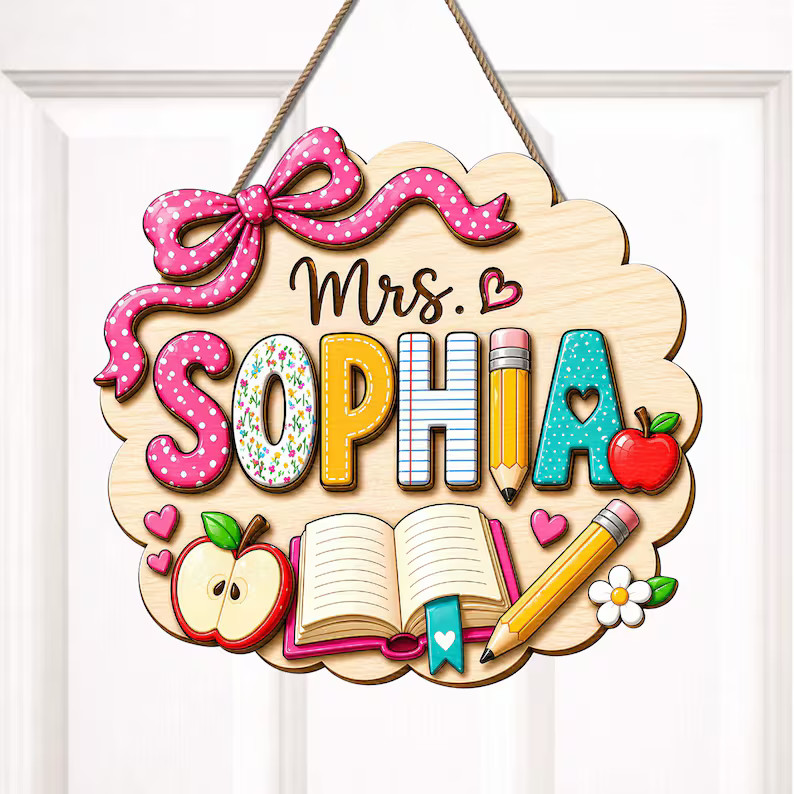 Custom Teacher Personalized Wooden Sign with Rope