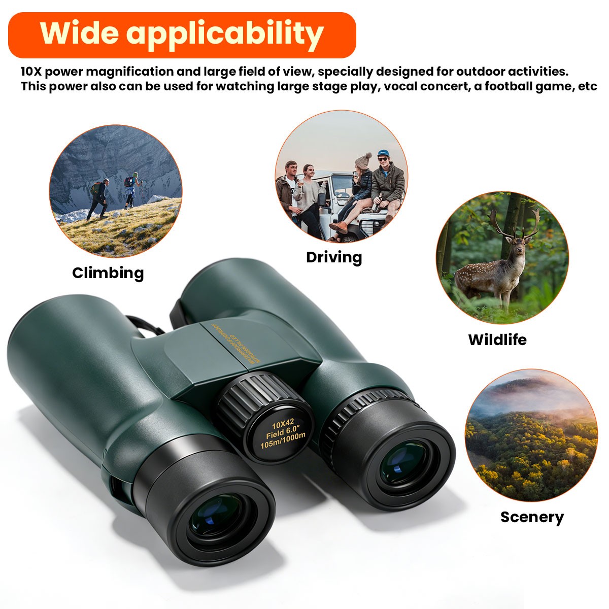 Powerful 10x42 Binoculars BAK4 HD Long Range Hunting Pro Bird Watching Telescope