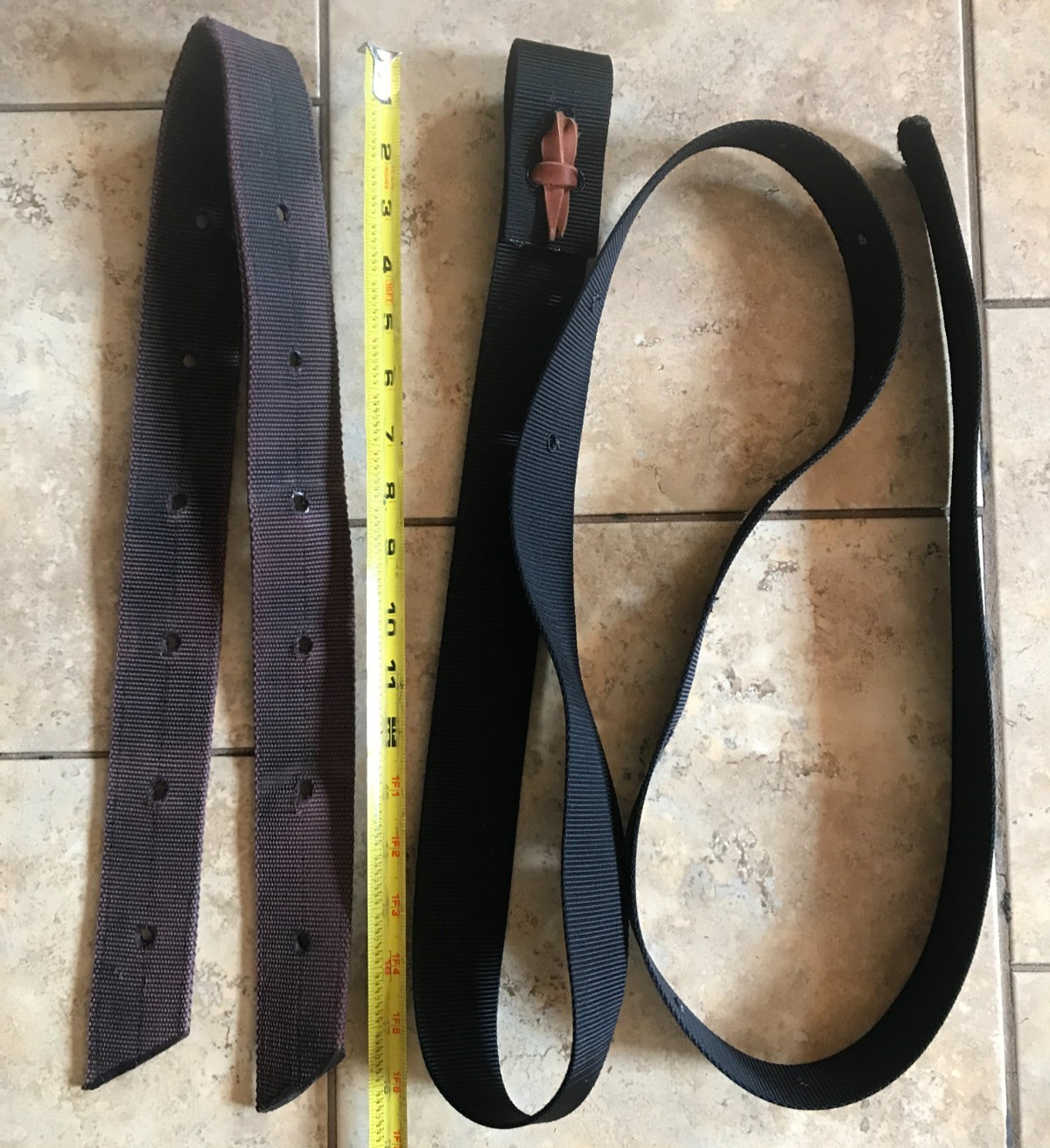 Black Nylon 6' Latigo Tie Strap & Brown 2-ply Off Billet for Western Saddle EUC