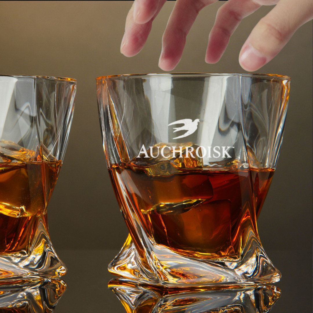Custom Engraved Auchroisk Whiskey Glass – 10 oz Twisted Rocks Glass