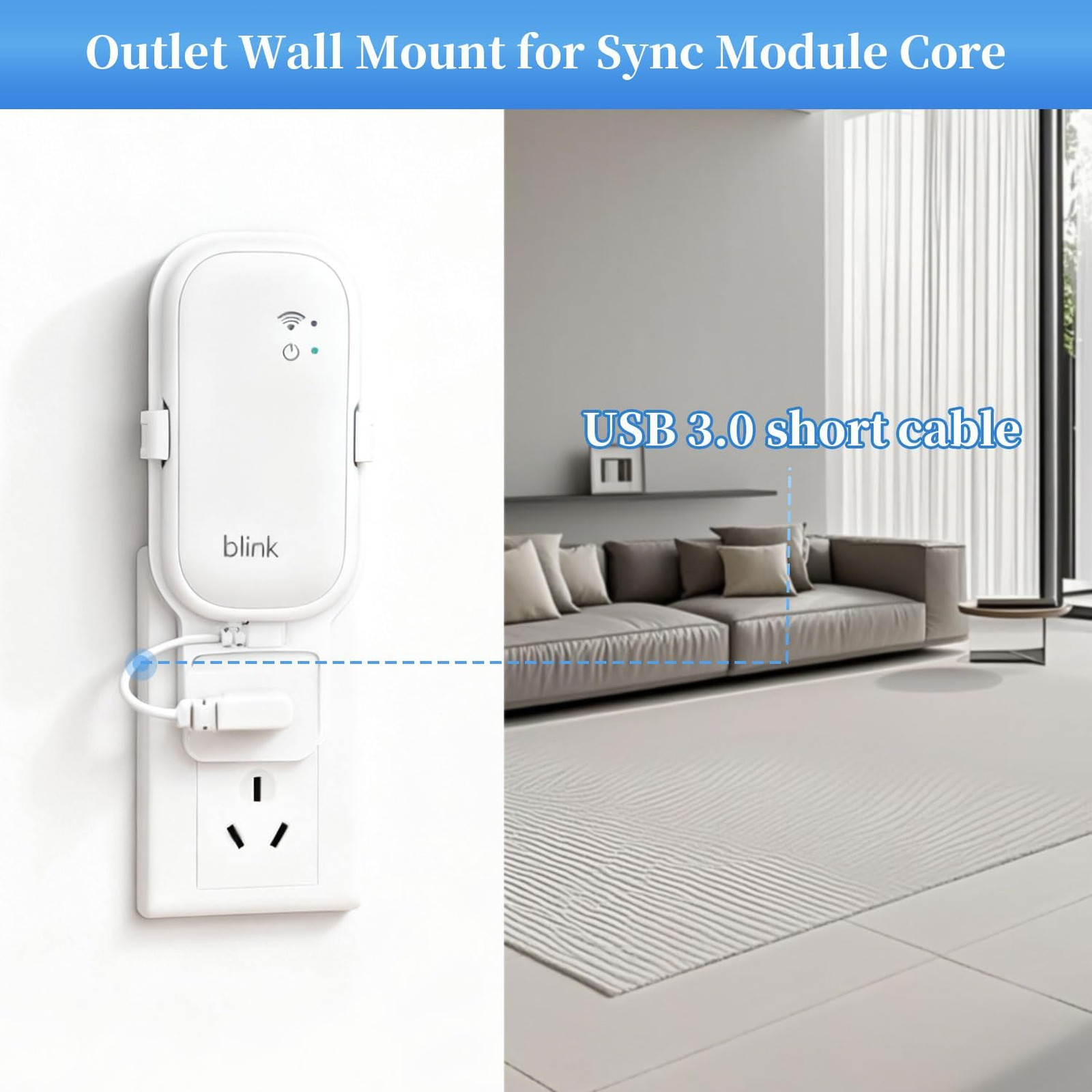 Wall Mount for Blink Sync Module Core with Short Cable Indoor Outdoor Security