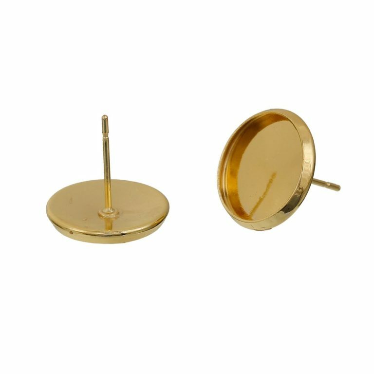 10 pcs. Gold Plated Earring Posts Studs Settings Bezels Cabochons Tacks- 12mm