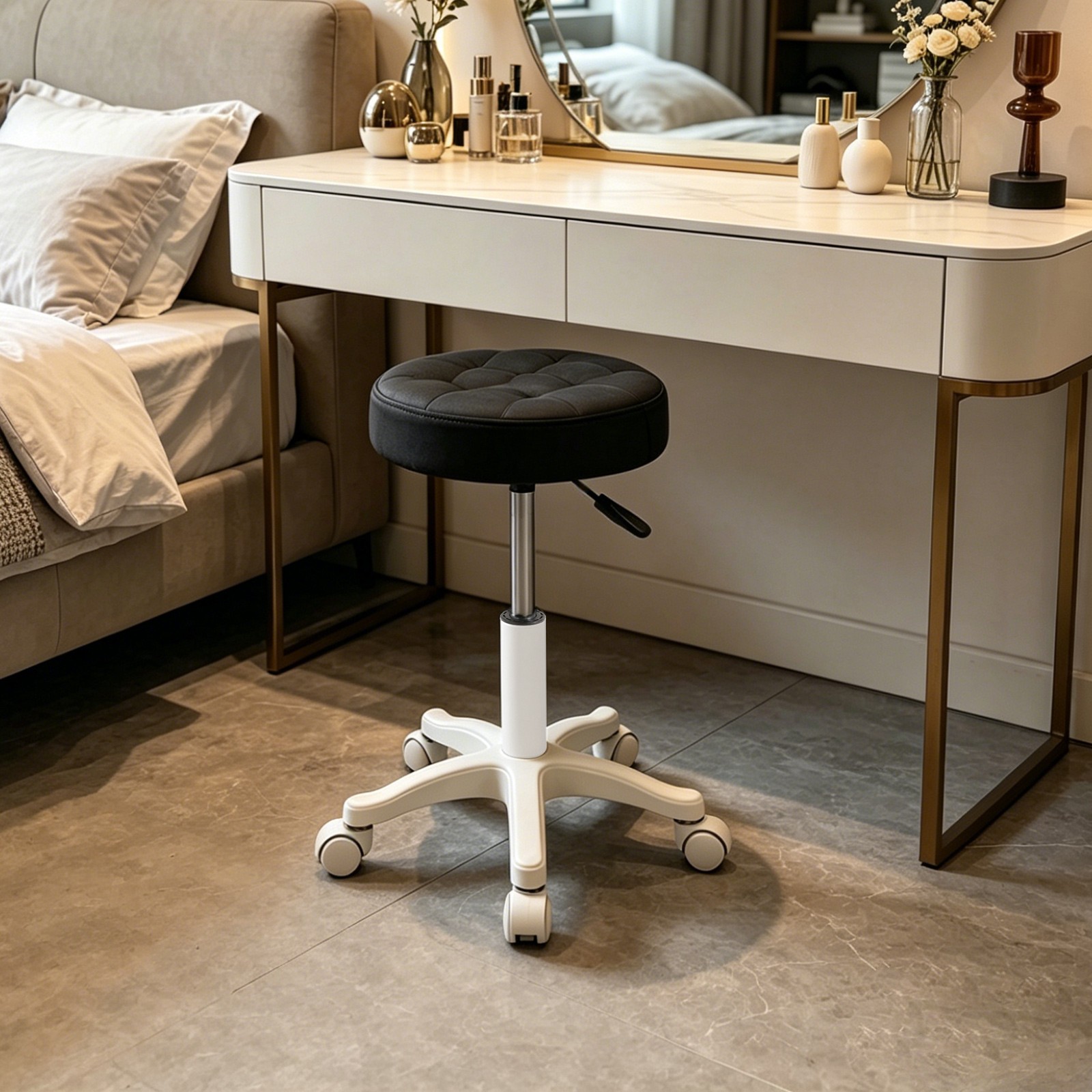 Height Adjustable Bar Stool, Rolling Stool, Salon Stool