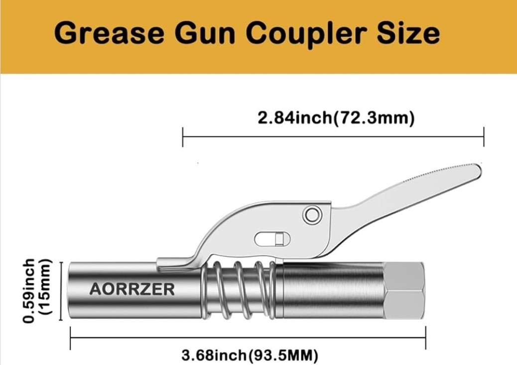 Lock-on Grease Gun Coupler, 12000 PSI Quick Release Compatible w/ 1/8" NPT Gre
