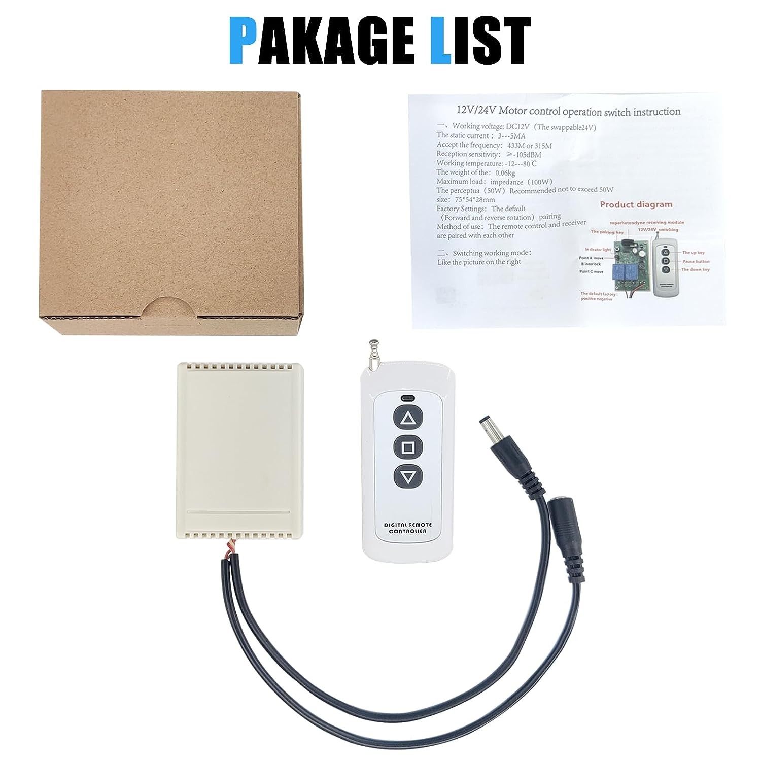 Wireless Remote Control for Linear Actuator Forward Reverse 12V 24V Switchable