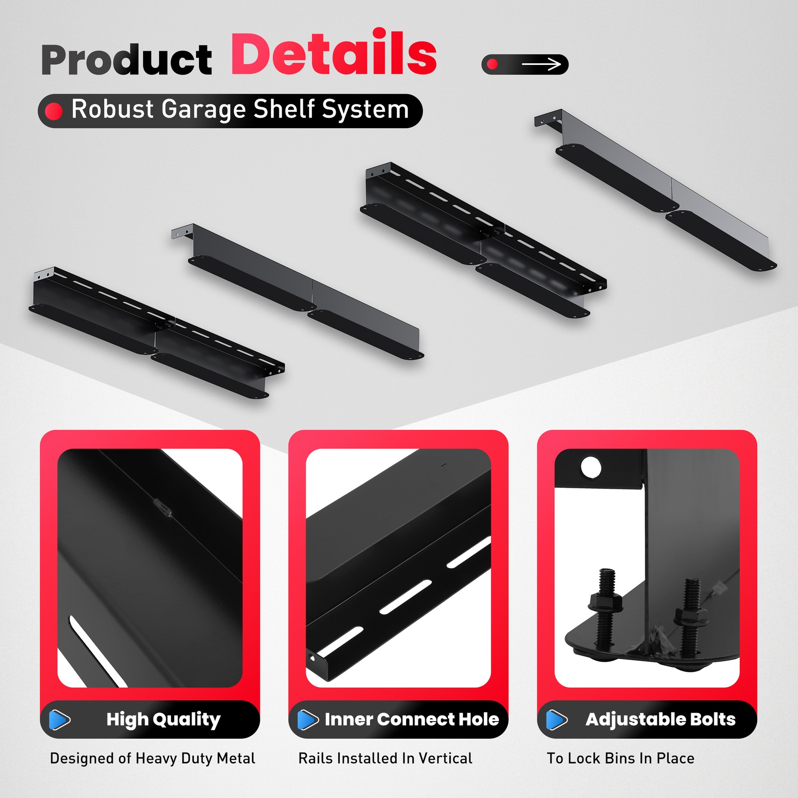 8PK Ceiling Rail Overhead Garage Storage Bin Racks For 6 Bins Shelving System
