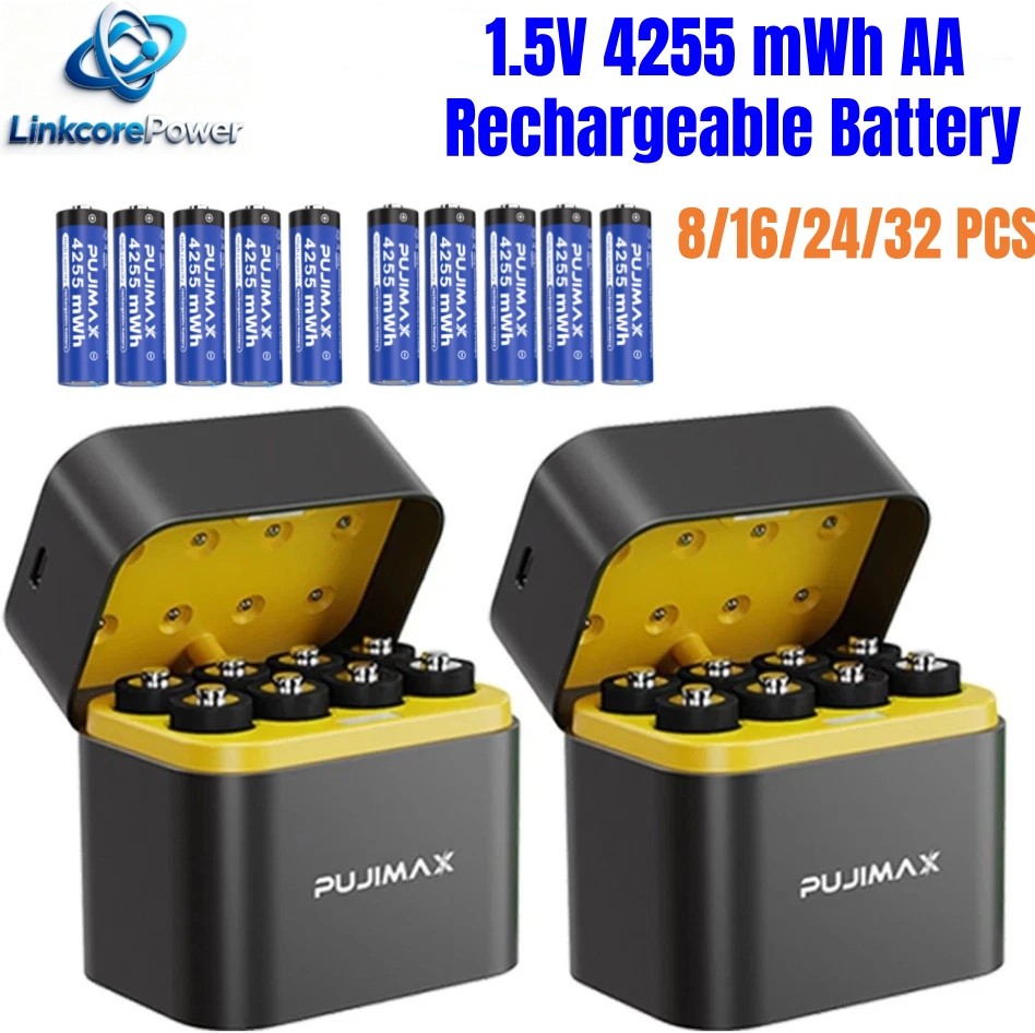 8/16/24/32PCS AA 4255mWh Rechargeable Lithium Battery with  1.5V Charger Box NEW