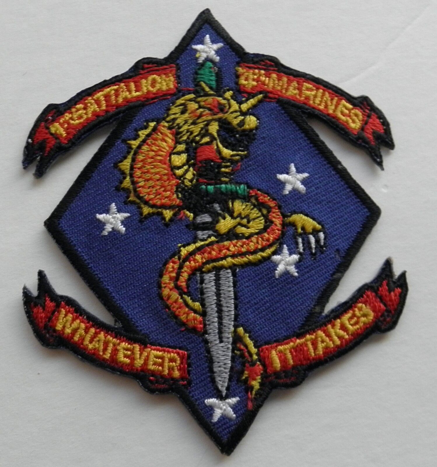 Marine First Bat 4th Marines Whatever it Takes Embroidered Patch 2.75 inches