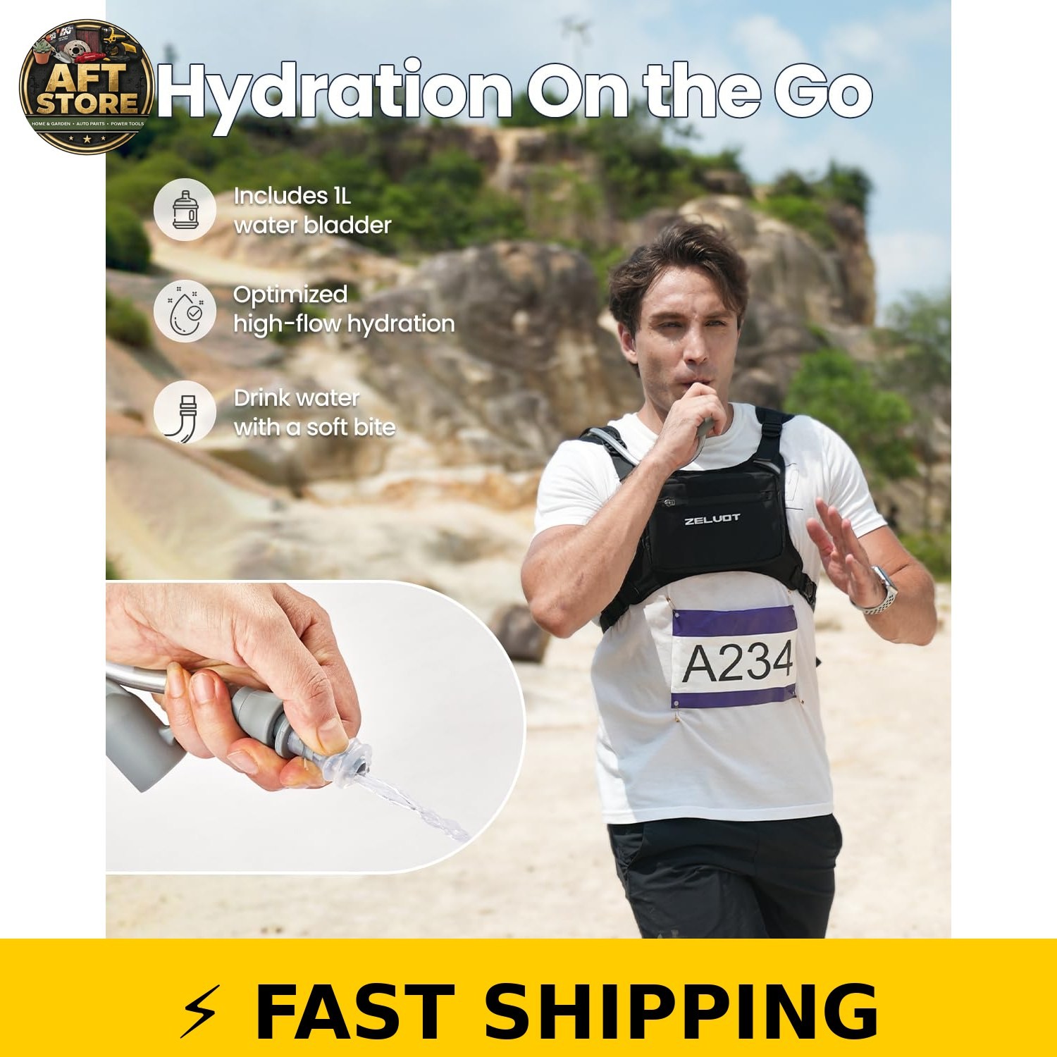 Zelvot Running Vest with 1L Water Bladder - Adjustable Reflective