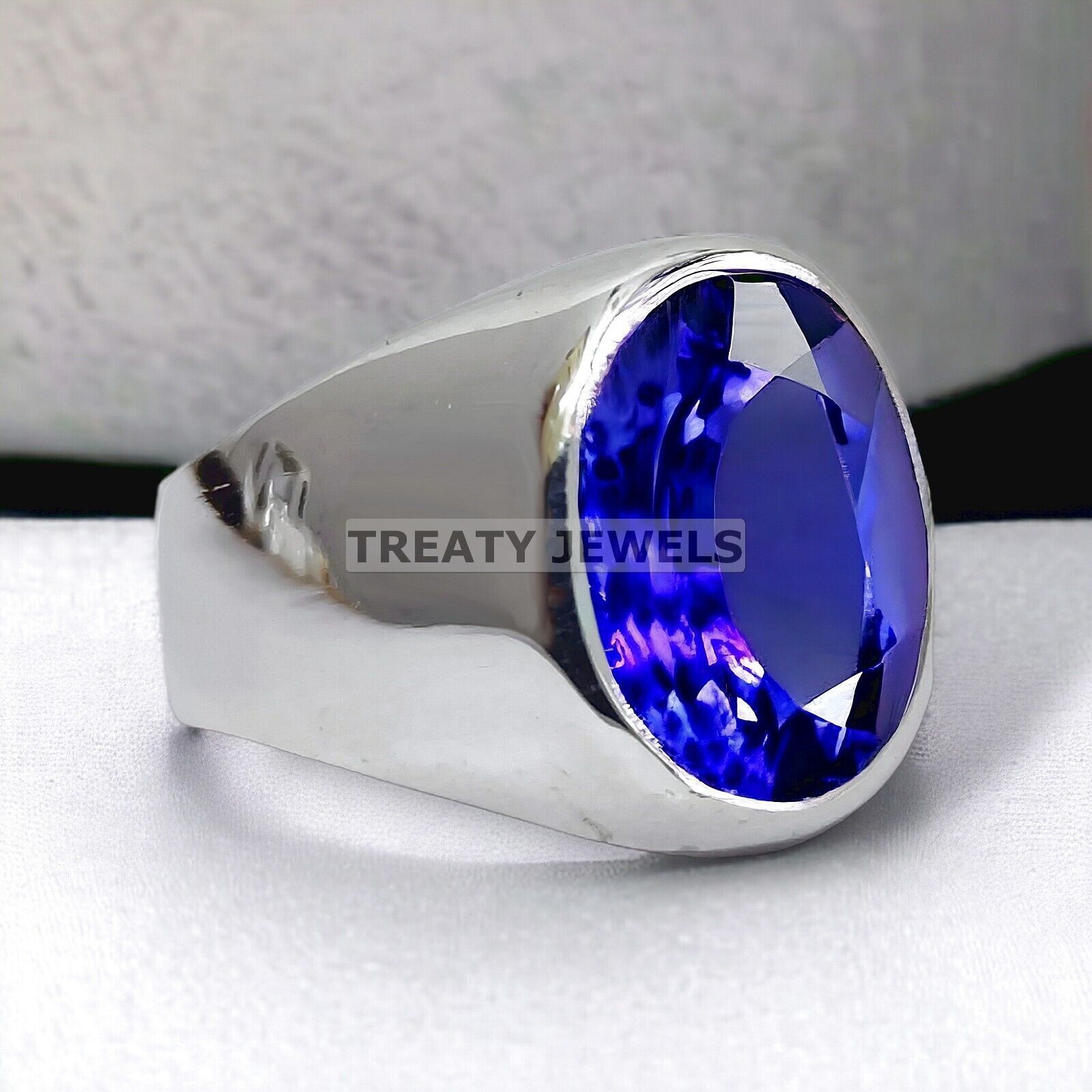 Tanzanite Oval Cut Gemstone With 14K Solid White Gold Ring For Men's #A97