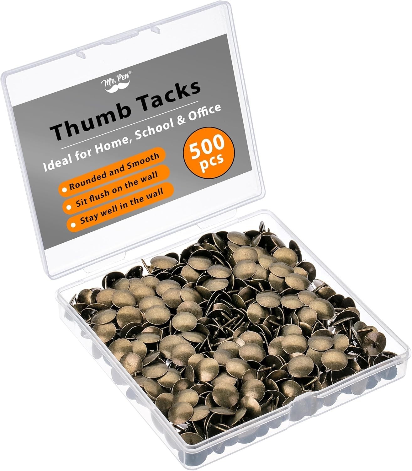 Mr. Pen- Thumb Tacks, 500 Pack, Bronze, Flat Push Pins, Thumbtack, Flat Thumb