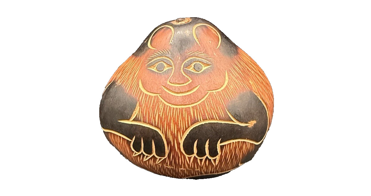 Peruvian Folk Art Carved Gourd Monkey Rattle