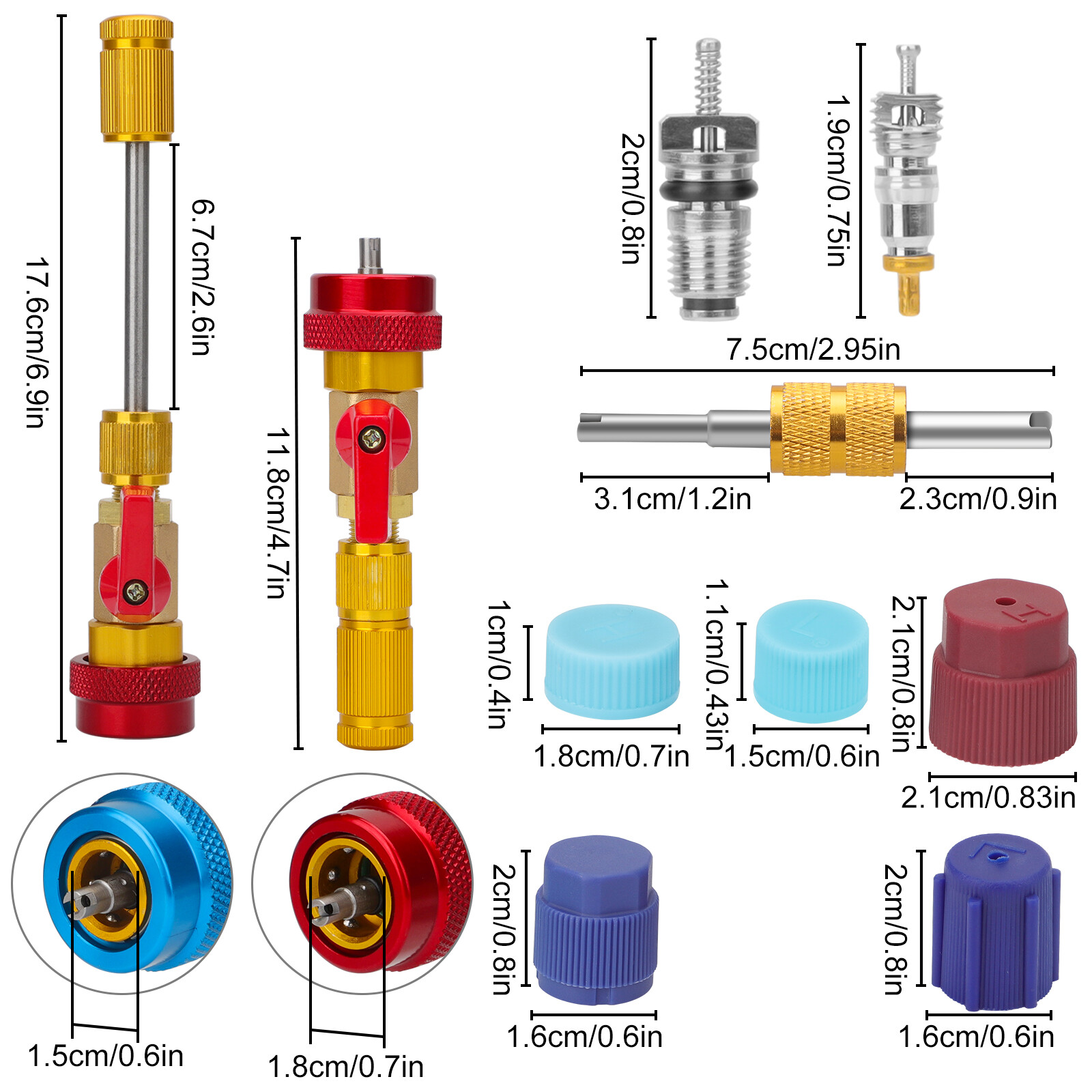 Car A/C R134A System Valve Core Quick Remover Installer Tools High Low Pressure