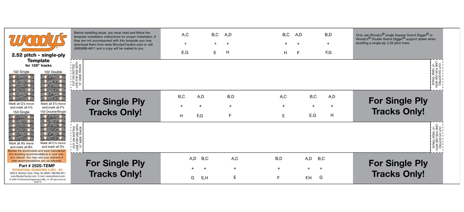 Woodys 252S Studding Template for Single-Ply Track Studding (252S-TEMP)