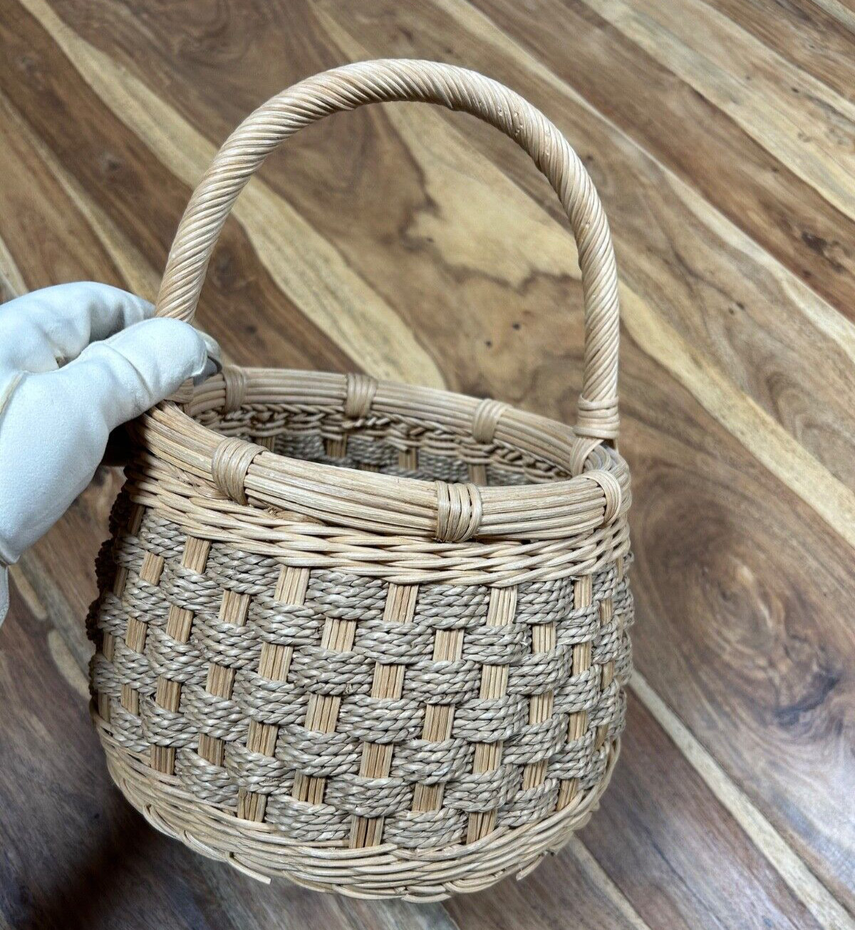 Woven Rattan with Seagrass Accent Weave Light Brown 11” Tall Basket