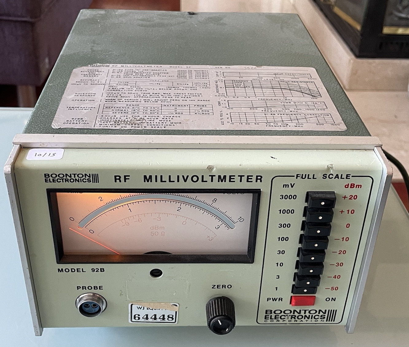 Boonton RF Millivolt Meter Model 92B No Probe Powers On As Is