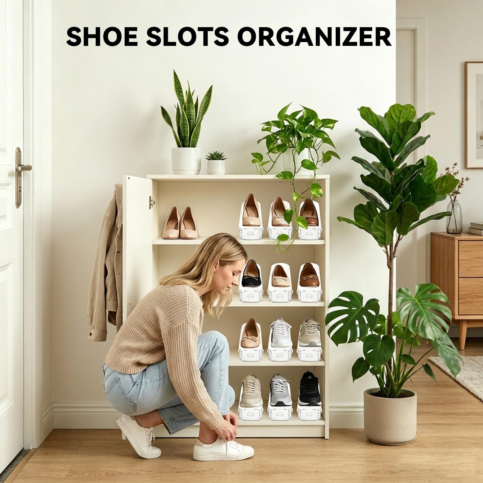 20 Pcs White Shoe Slots Organizer Space Saving Stackers