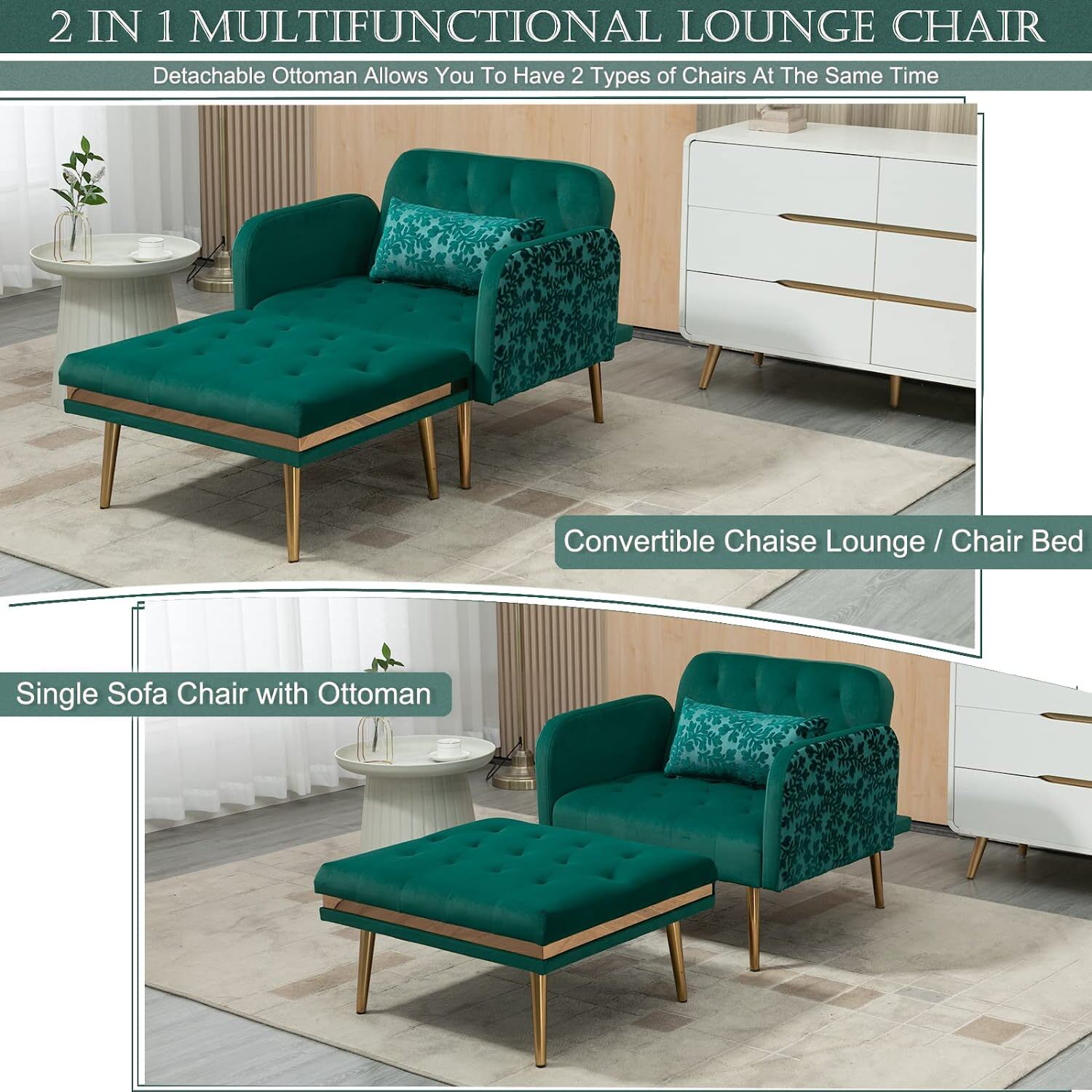 Velvet Accent Chair & Ottoman Set Recliner Chairs for Bedroom Living Room Office