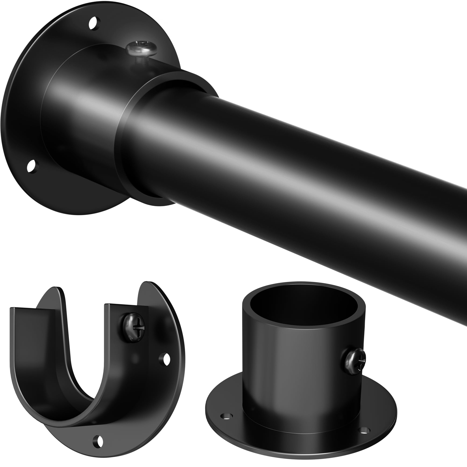 Black Closet Rod 17 to 51 Inch Adjustable Metal Rod 1.3 Inch Diameter Bar