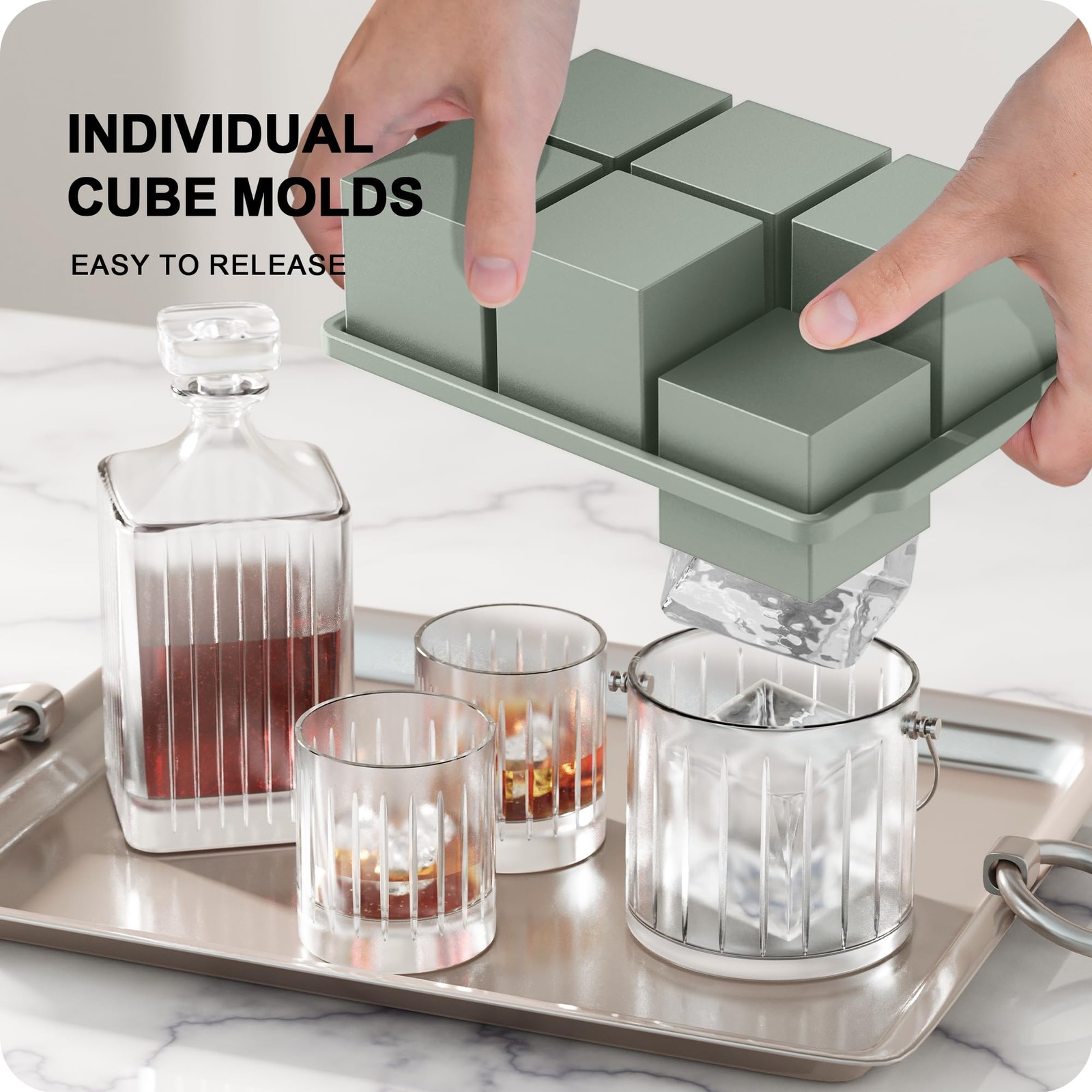 VLM 3 Packs Large Ice Cube Molds with Stackable Molds, Neutral