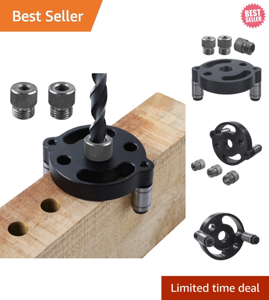 Ergonomic Aluminum Doweling Jig with 3 Drill Bushings for Precision Woodwork