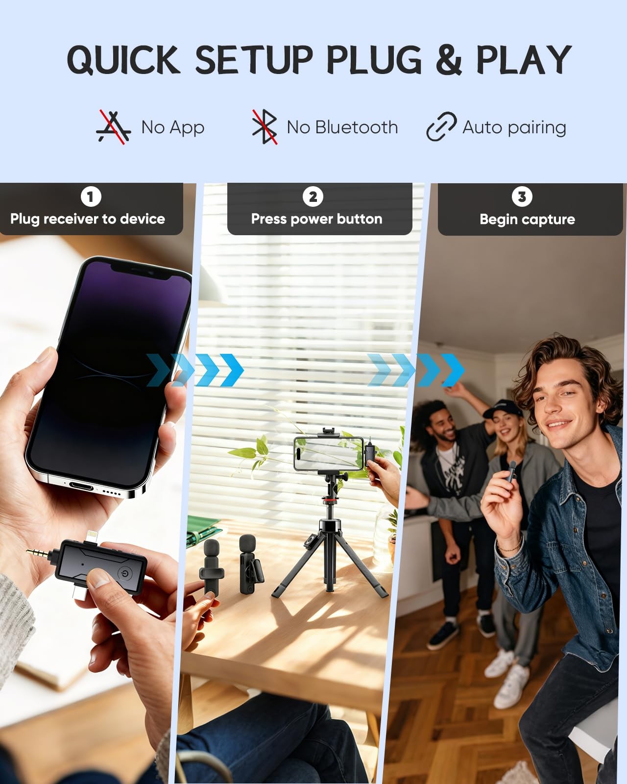 Wireless Mini Lavalier Microphone for iPhone - 3 in 1 Bluetooth Microphone wi...