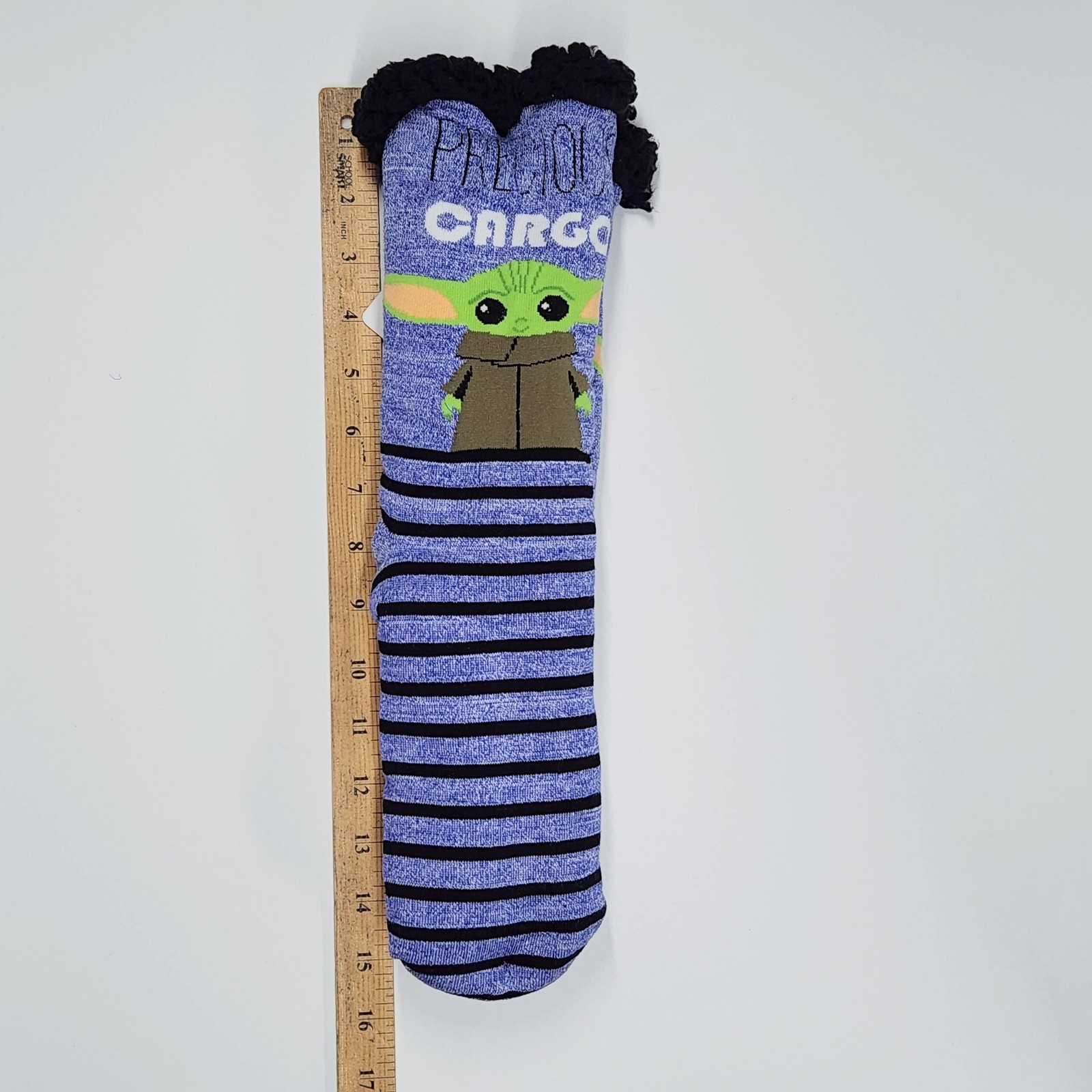 Star Wars Mandalorian Grogu Fuzzy Babba Slipper Socks Womens 9-11 Blue NEW