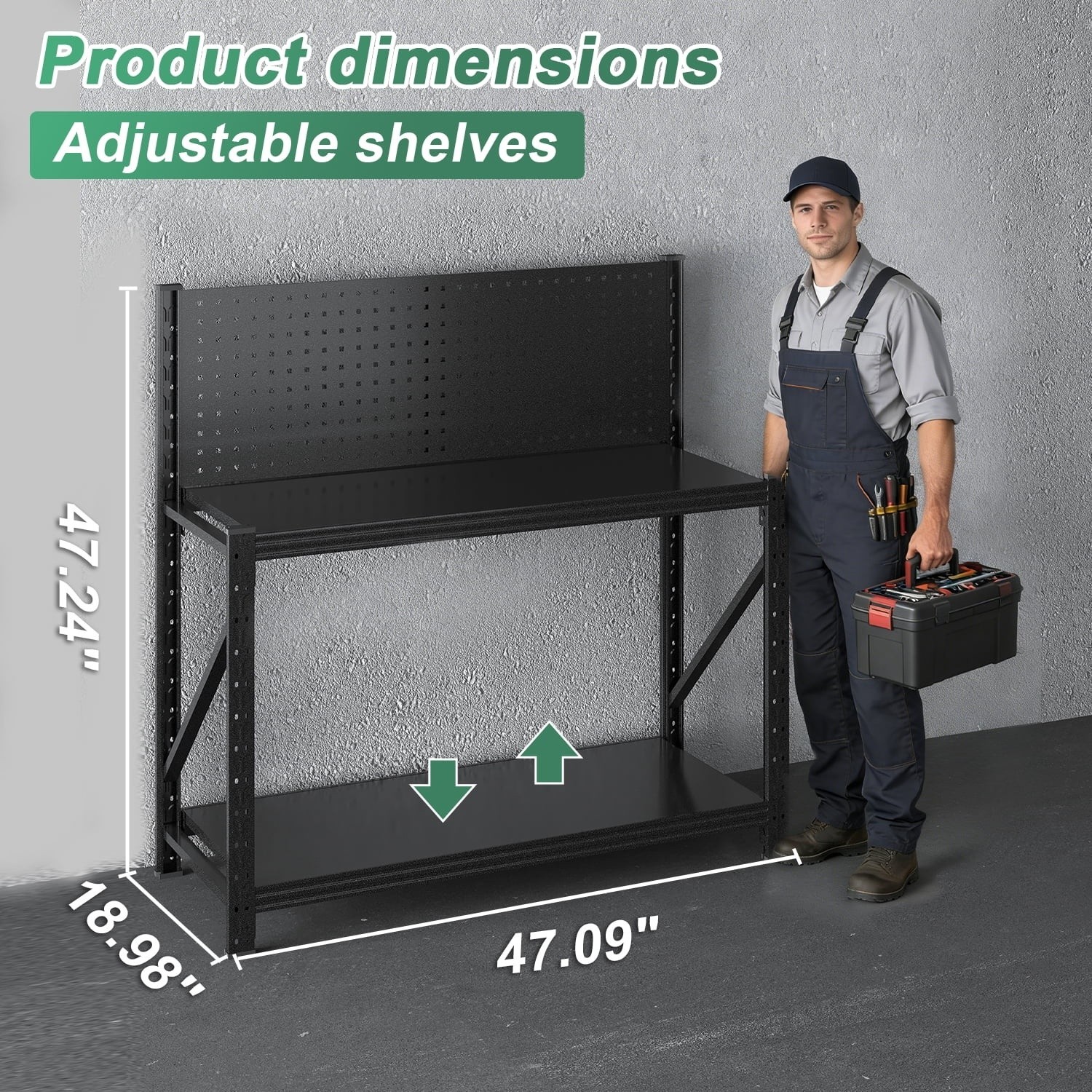 Work Bench with Pegboard,Heavy Duty 3000Lbs Capacity Workbench Adjustable Shelve