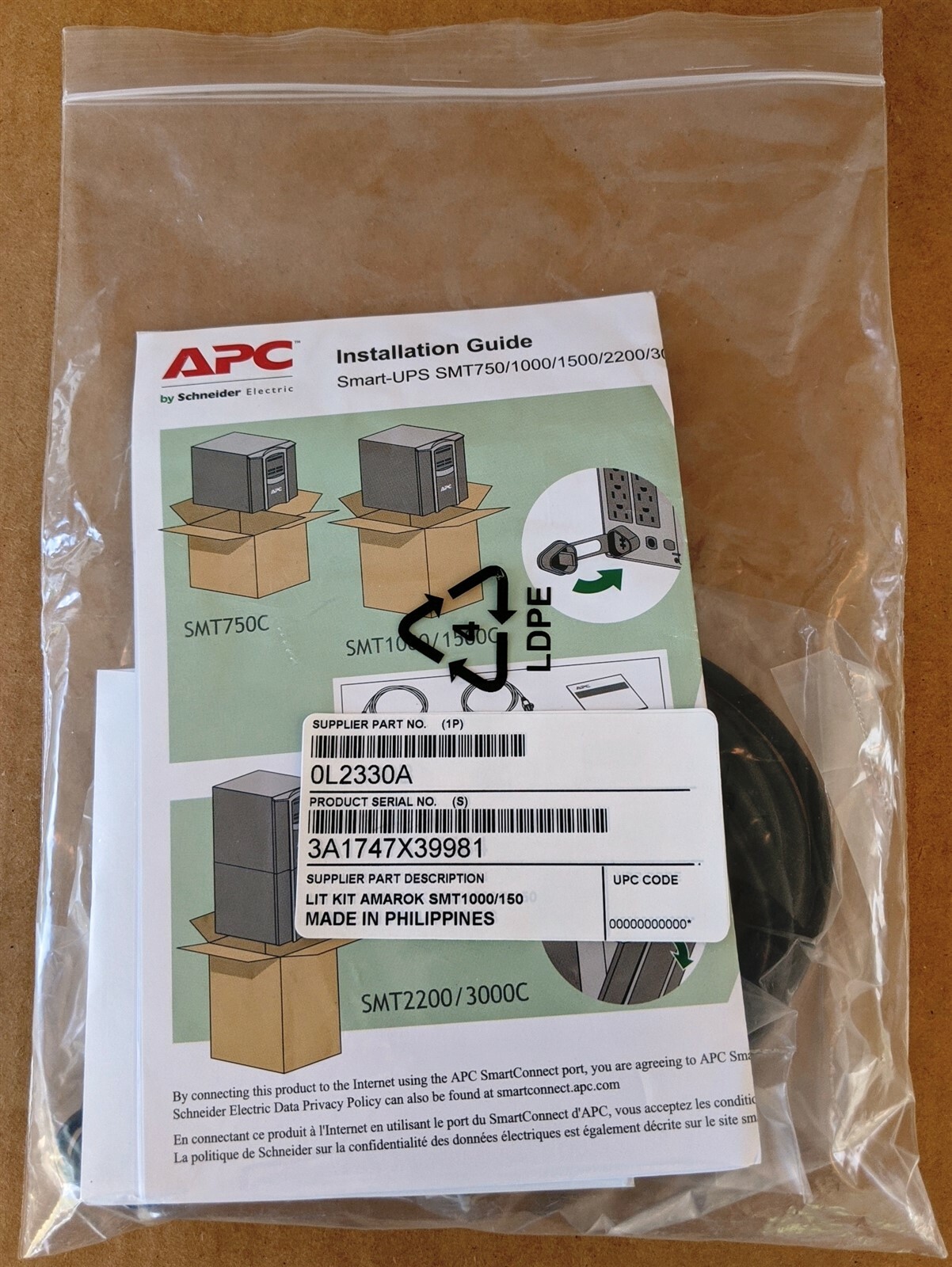APC Schneider Electric 0L2330A Lit Kit SMT1000/1500 Smart-UPS New AMAROK 2017