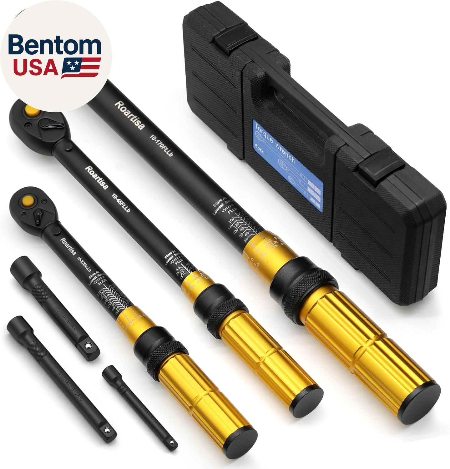 6PCS Torque Wrench Set - 1/4 & 3/8 & 1/2-Inch Drive Click Torque Wrenches - ±3%
