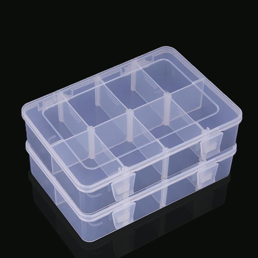 2 Pcs 8 Grids Clear Organizer Box Plastic Storage Container with Adjustable D...